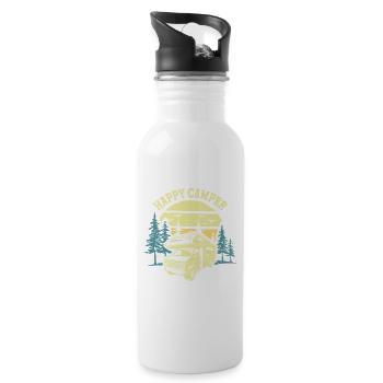 Happy Camper Campeur Heureux Camping Car Caravane - Gourde avec paille intégrée - blanc - Droite