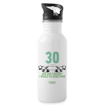30 years ago God thought good 30 birthday - Water bottle with straw - white - Right