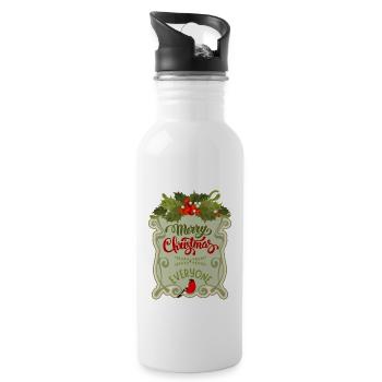 Merry Christmas everyone, Frohe Weihnachten Spruch - Trinkflasche mit integriertem Trinkhalm - Weiß - Rechts
