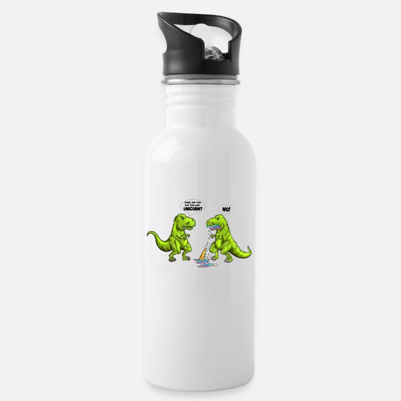 Dinosaurier isst das letzte Einhorn Spaß Witzig - Trinkflasche mit integriertem Trinkhalm - Weiß