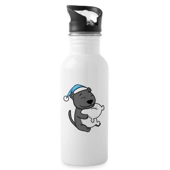 cute black panther with pillow and sleeping cap - Water bottle with straw - white - Right