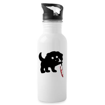 black dog halloween knife spooky ghost cat - Water bottle with straw - white - Right