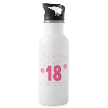 Endlich 18 Jahre endlich voll alt 18 Geburtstag - Trinkflasche mit integriertem Trinkhalm - Weiß - Rechts