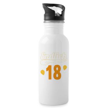 Endlich 18 aber Eltern leben bei mir 18 Geburtstag - Trinkflasche mit integriertem Trinkhalm - Weiß - Rechts