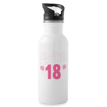 Endlich 18 aber Eltern leben bei mir 18 Geburtstag - Trinkflasche mit integriertem Trinkhalm - Weiß - Rechts
