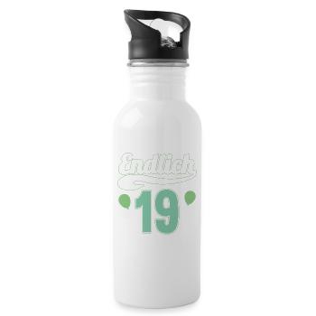 Endlich 19 aber Eltern leben bei mir 19 Geburtstag - Trinkflasche mit integriertem Trinkhalm - Weiß - Rechts