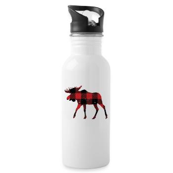 Buffalo Plaid Moose Matching Family Christmas - Water bottle with straw - white - Right