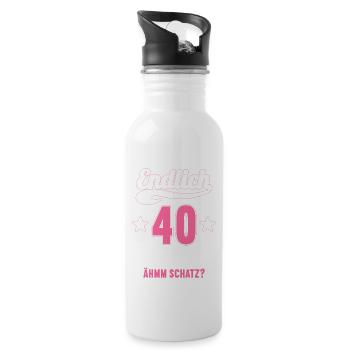Endlich 40 weiß kann alles Äh Schatz 40 Geburtstag - Trinkflasche mit integriertem Trinkhalm - Weiß - Rechts