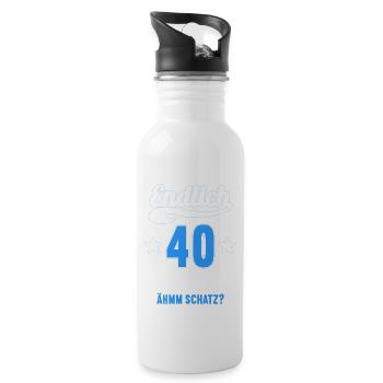 Endlich 40 weiß kann alles Äh Schatz 40 Geburtstag - Trinkflasche mit integriertem Trinkhalm - Weiß - Rechts
