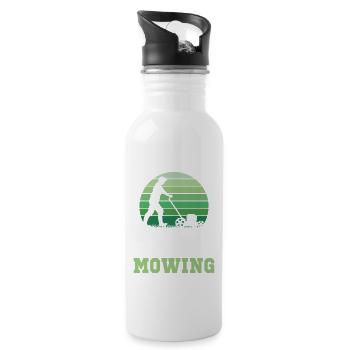 I'd Rather Be Mowing, Lustiges Rasenmäher - Trinkflasche mit integriertem Trinkhalm - Weiß - Rechts