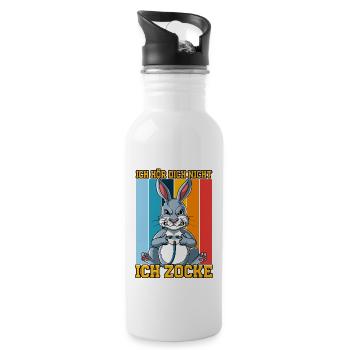 Zocken Gaming Ich Höre Dich Nicht Ich Zocke - Trinkflasche mit integriertem Trinkhalm - Weiß - Rechts