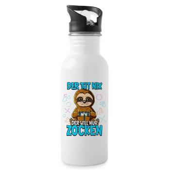 Zocken Gaming Der Tut Nix Der Will Nur Zocken - Trinkflasche mit integriertem Trinkhalm - Weiß - Rechts