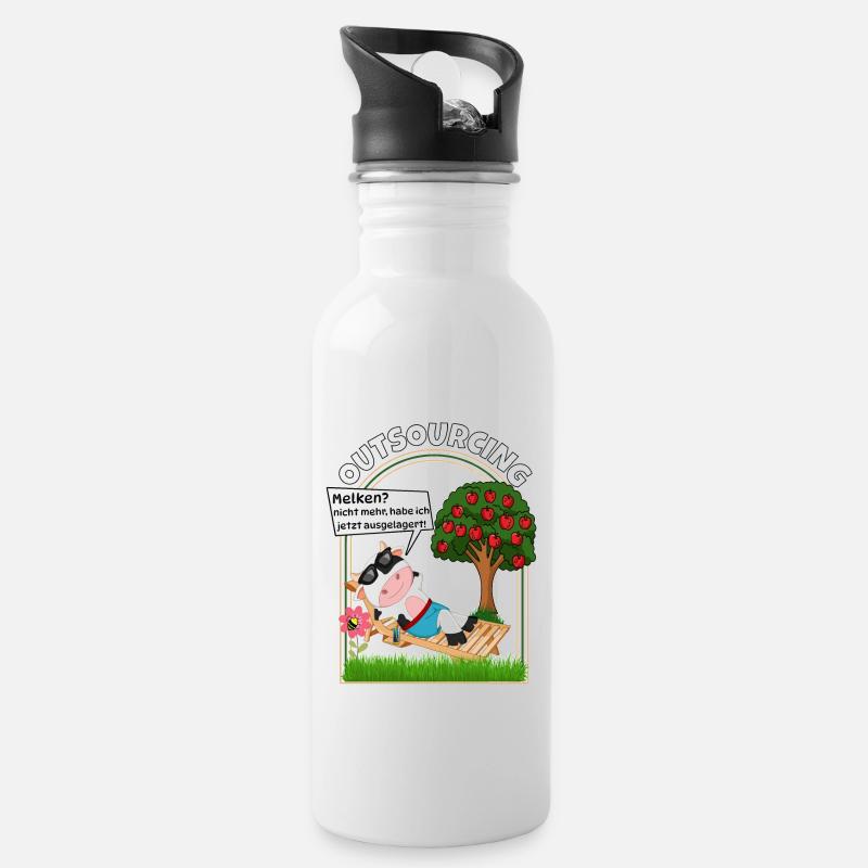Outsourcing des Melkens vegane vegetarische Kuh - Trinkflasche mit integriertem Trinkhalm - Weiß