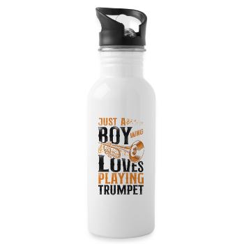 Trumpet Player Vintage Just A Boy - Trinkflasche mit integriertem Trinkhalm - Weiß - Rechts