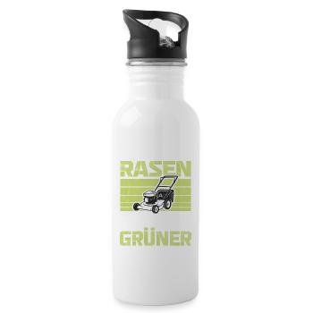 Rasen Auf Unserer Seite Grüner Gartenarbeit Gärtne - Trinkflasche mit integriertem Trinkhalm - Weiß - Rechts