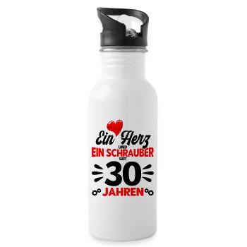 Perlenhochzeit Ehepaar 30. Hochzeitstag Geschenk - Trinkflasche mit integriertem Trinkhalm - Weiß - Rechts