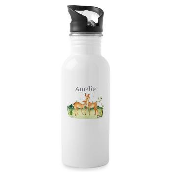 Forest Animal Deer Flowers Name Amelie - Water bottle with straw - white - Right