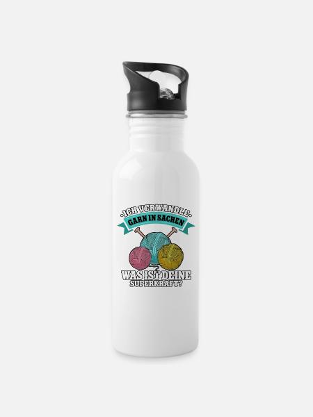 Häkeln - Trinkflasche mit integriertem Trinkhalm - Weiß