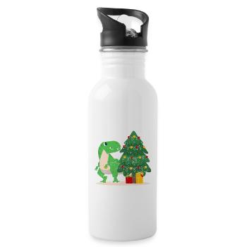 Der Kampf Xmas PJ Trex Dino Lustige Weihnachtsbaum - Trinkflasche mit integriertem Trinkhalm - Weiß - Rechts