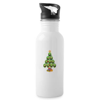 Alien Christmas Tree Xmas Pyjamas PJs Space Funny - Water bottle with straw - white - Right