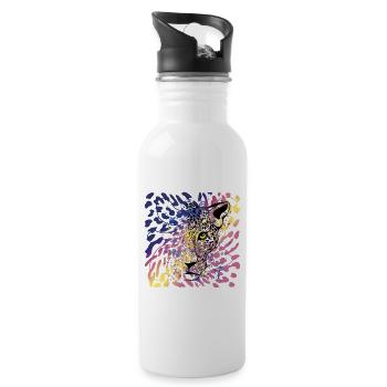 Leopard Raubkatze Animal Print - Trinkflasche mit integriertem Trinkhalm - Weiß - Rechts