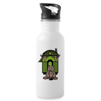Bauwagen Waldtiere Wildtiere Wildnis Natur Bär - Trinkflasche mit integriertem Trinkhalm - Weiß - Rechts