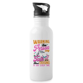 Cruise Ship Vacation Girl Warning - Water bottle with straw - white - Right