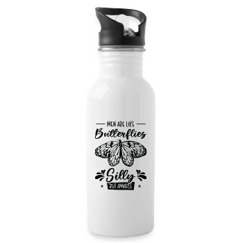 Himmlischer Schmetterling Silly Men - Trinkflasche mit integriertem Trinkhalm - Weiß - Rechts