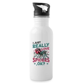 I just really love spiders, okay? - Water bottle with straw - white - Right