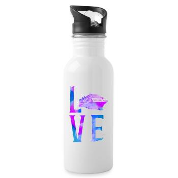 Cruise Ship Vacation Watercolor - Water bottle with straw - white - Right