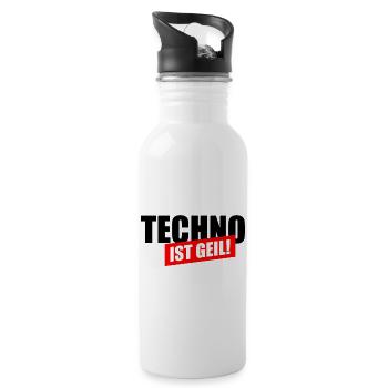 Techno ist geil - Trinkflasche mit integriertem Trinkhalm - Weiß - Rechts