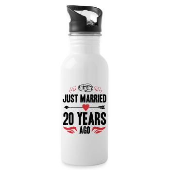 Just Married 20 Years Ago 20th Wedding Anniversary - Water bottle with straw - white - Right