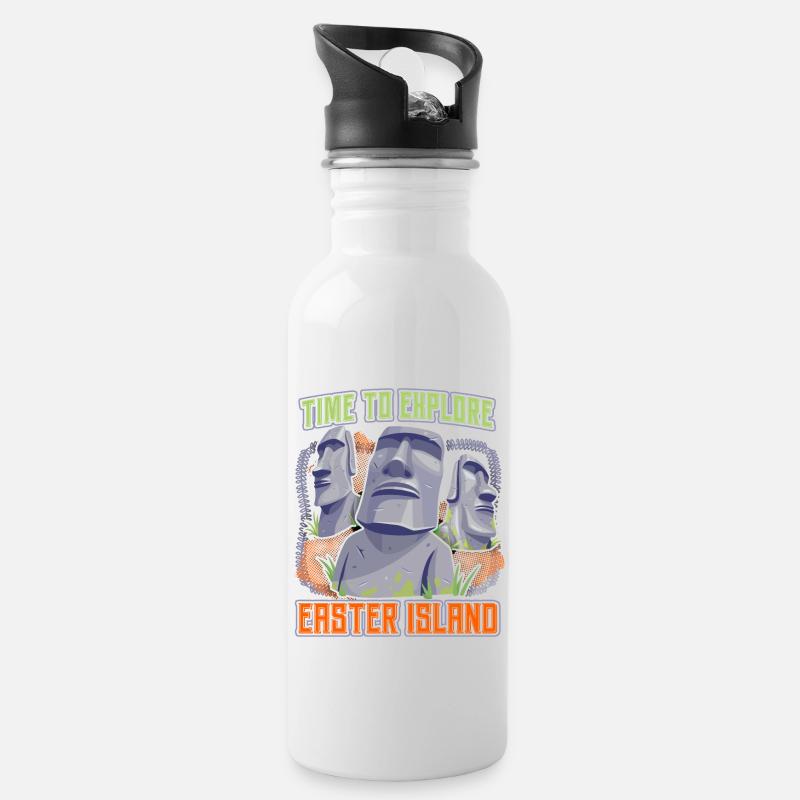 Steinköpfe, Moai, Osterinsel Rapa-Nui - Trinkflasche mit integriertem Trinkhalm - Weiß