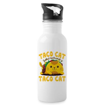 Funny Cute Tacocat Taco Cat Spelled Backward - Water bottle with straw - white - Right