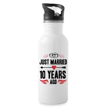 Just Married 10 Years Ago 10th Wedding Anniversary - Trinkflasche mit integriertem Trinkhalm - Weiß - Rechts