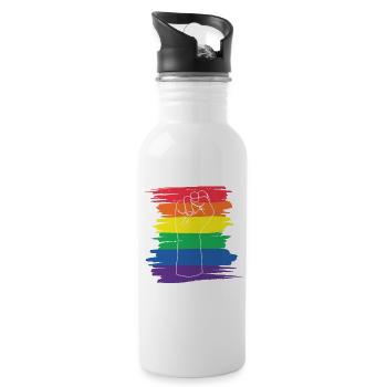 LGBTQ Nonbinary Colorful Rainbow Flag LGBTQ+ Pride - Water bottle with straw - white - Right