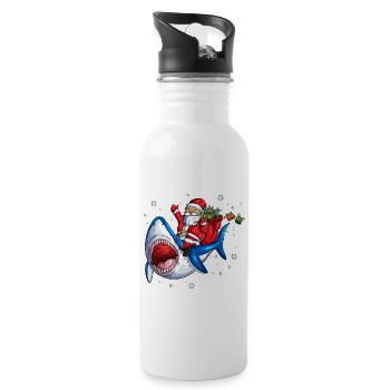 Santa Claus with Shark Bring Gifts X Mas Shark - Water bottle with straw - white - Right