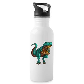 Pizza T-Rex Fastfood Fan Dinosaurier Liebhaber - Trinkflasche mit integriertem Trinkhalm - Weiß - Rechts
