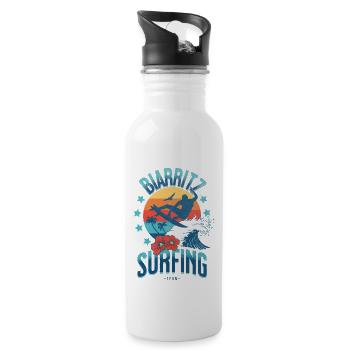Biarritz Surfing Team Idée Cadeau Surfeur Vintage - Gourde avec paille intégrée - blanc - Droite
