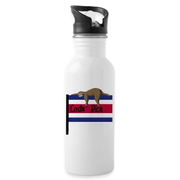 Costa Rica Faultier auf der Flagge von Costa Rica - Trinkflasche mit integriertem Trinkhalm - Weiß - Rechts