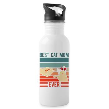 Funny Best Cat Mom Ever - Water bottle with straw - white - Right