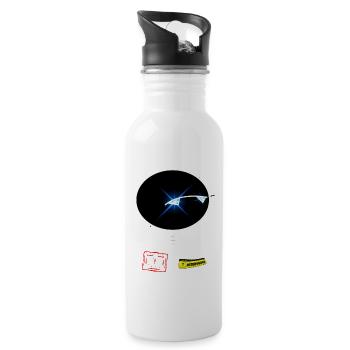 Roboter Weltraum Space beobachtet Warnschild - Trinkflasche mit integriertem Trinkhalm - Weiß - Rechts