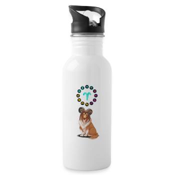 Lustiger Hund Liebhaber Horoskop Widder Sternzeichen Cool - Trinkflasche mit integriertem Trinkhalm - Weiß - Rechts
