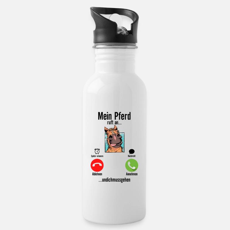 Mein Pferd Ruft An Pferde - Trinkflasche mit integriertem Trinkhalm - Weiß