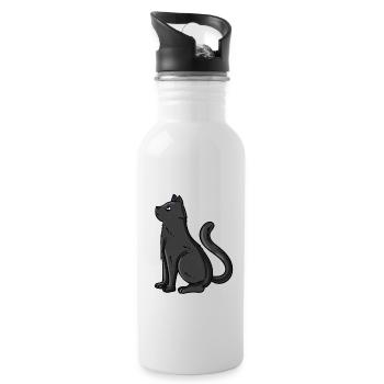 Schwarze Katze - Trinkflasche mit integriertem Trinkhalm - Weiß - Rechts