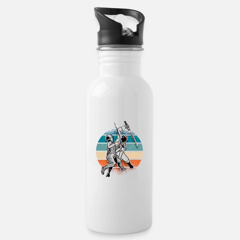 Fechten - Trinkflasche mit integriertem Trinkhalm - Weiß