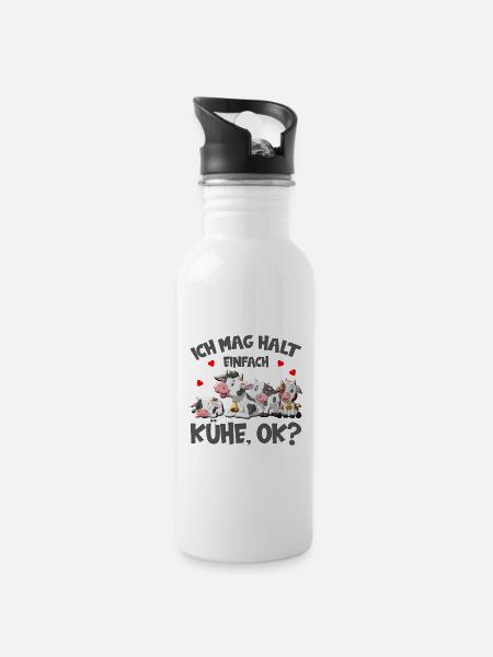 Ich mag halt einfach Kühe - Trinkflasche mit integriertem Trinkhalm - Weiß