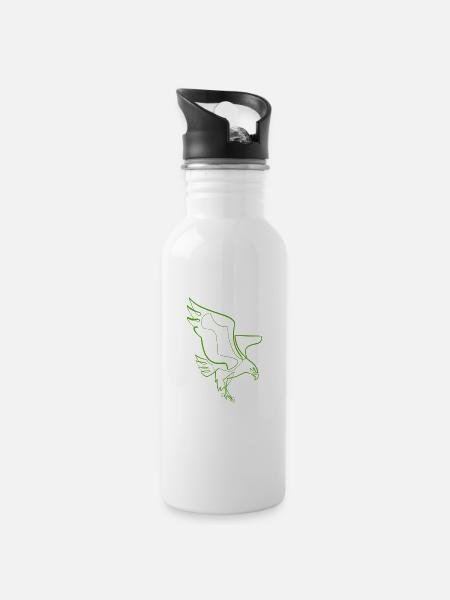 Eagle einzeilig / einzeilig - Trinkflasche mit integriertem Trinkhalm - Weiß