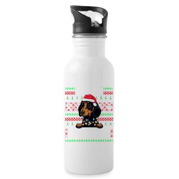 Süßer Hundepyjama - Dackel Hund Liebhaber Weihnachten - Trinkflasche mit integriertem Trinkhalm - Weiß - Rechts