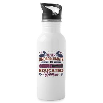 Never underestimate an educated person - Water bottle with straw - white - Right